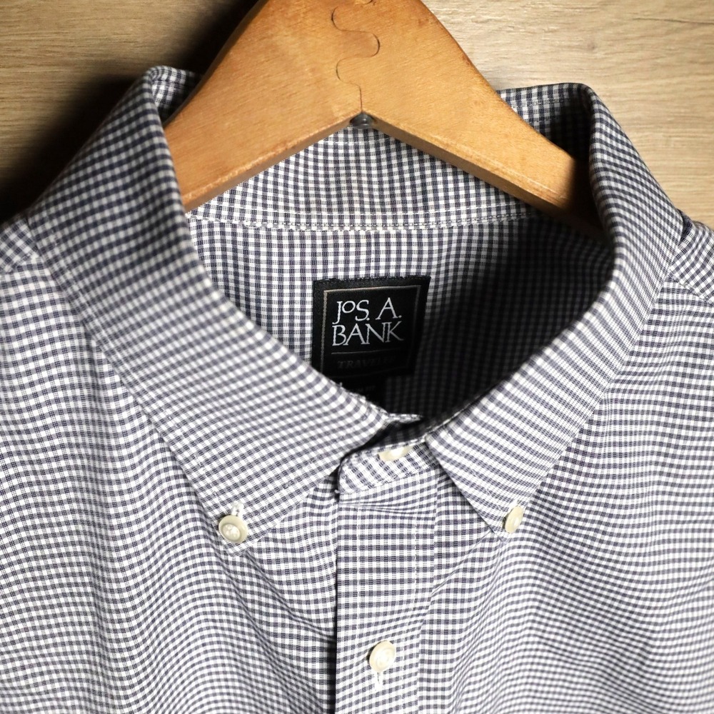 JOS A BANK‎ TRAVELER Mens Slim Fit Button Down Dress Shirt Gingham Check - Picture 3 of 6